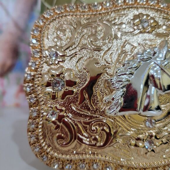 Horse Head Western belt Buckle Rose Tone 4.5 x 3.5 " With Rhinestones Sh… - Picture 6 of 9
